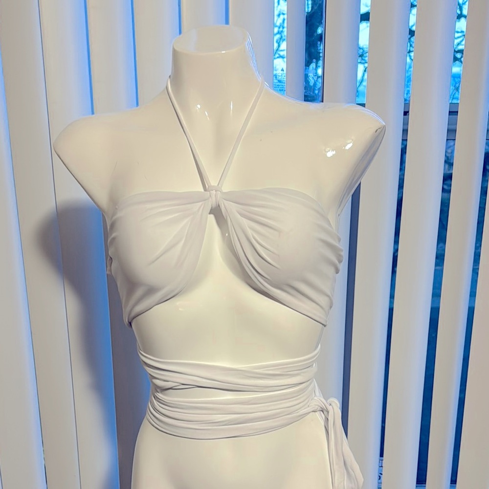 White Halter Wrap Dress